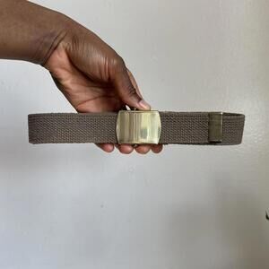Vintage Military-Style Canvas Web Belt Brass-tone metal flip-clasp buckle